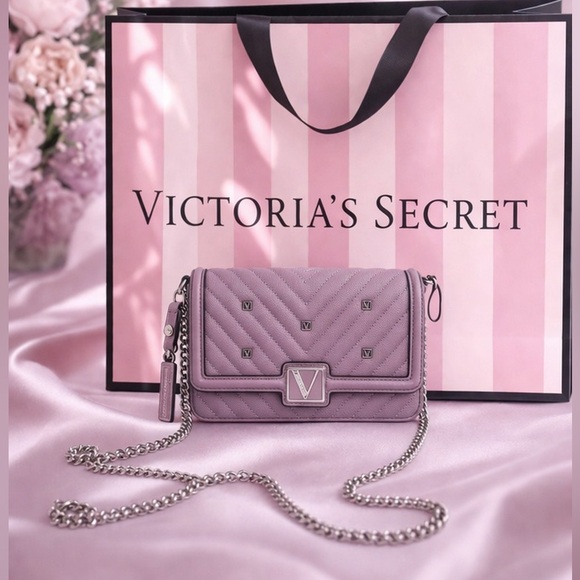 Victoria's Secret Handbags - Victoria's Secret Mini Shoulder Bag Purse Crossbody V Quilt Logo in Lavender NWT